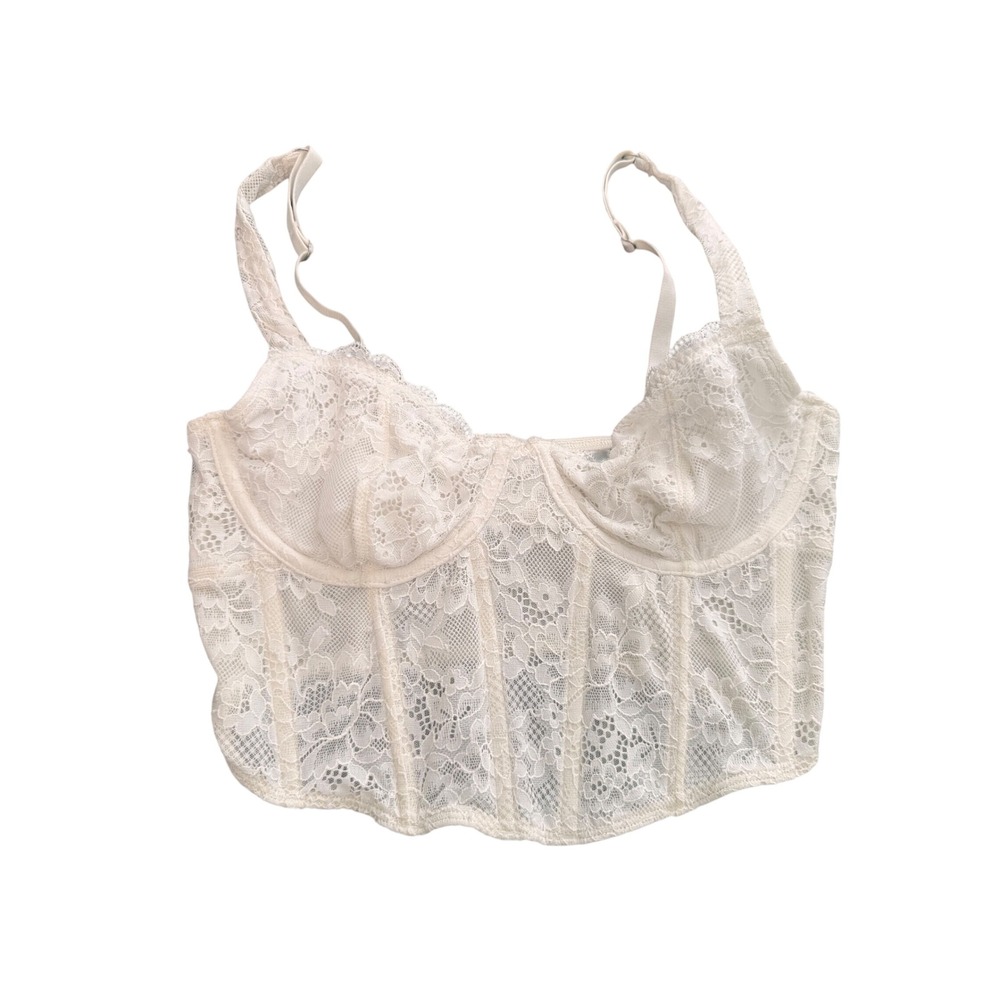 White Floral Lace Corset Top Underwire Bustier Cropped Tank
